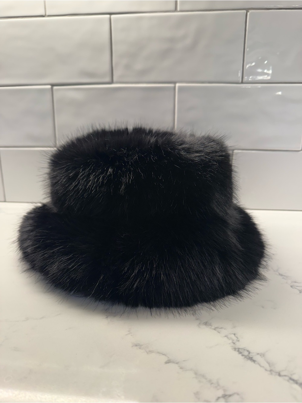 Fabulous Furs Faux Fur Black Bucket Hat for Women